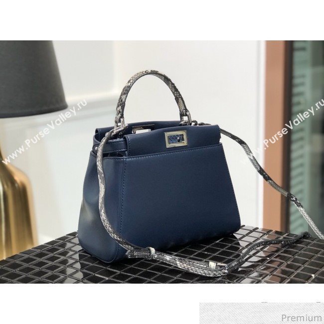 Fendi Lambskin Peekaboo Mini Top Handle Bag Navy Blue/Grey Snakeskin 2019 (QLP-9030618)