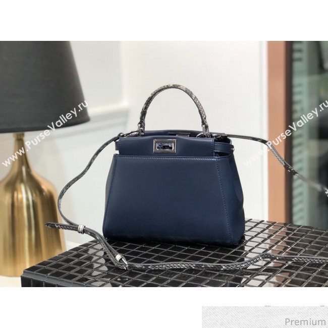 Fendi Lambskin Peekaboo Mini Top Handle Bag Navy Blue/Grey Snakeskin 2019 (QLP-9030618)