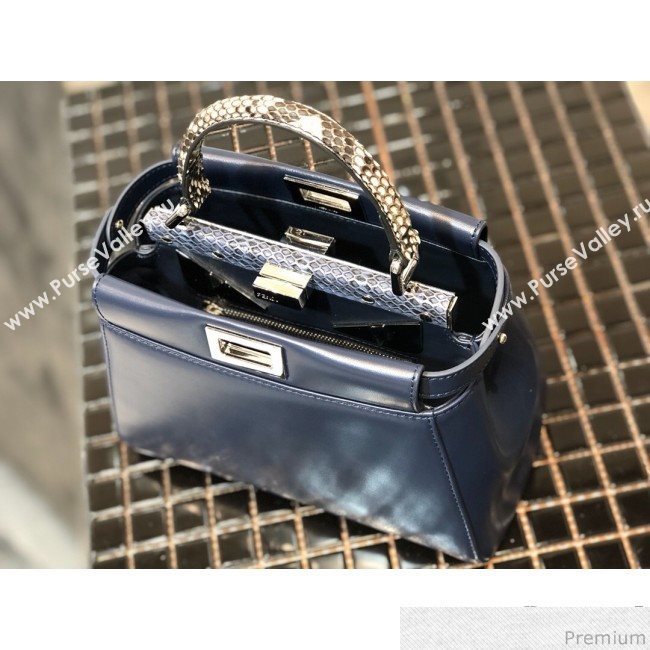 Fendi Lambskin Peekaboo Mini Top Handle Bag Navy Blue/Grey Snakeskin 2019 (QLP-9030618)