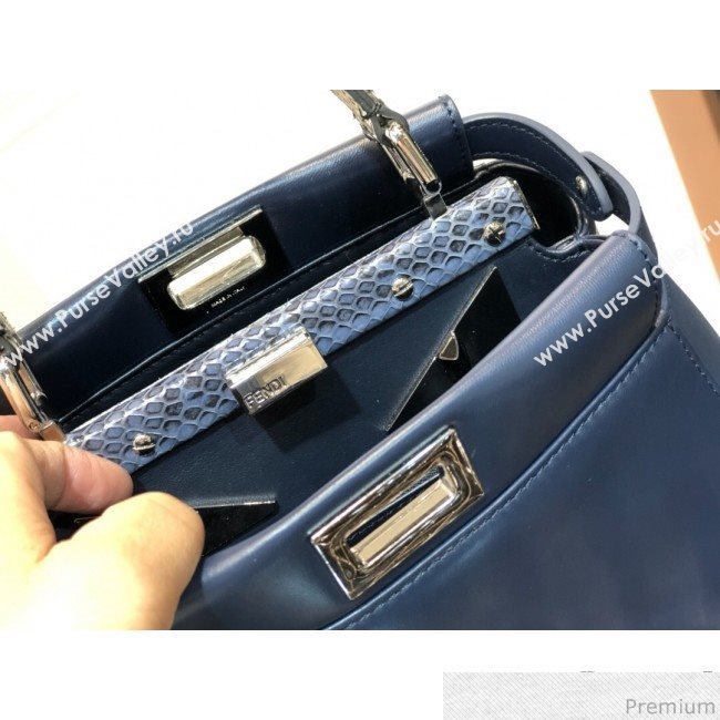 Fendi Lambskin Peekaboo Mini Top Handle Bag Navy Blue/Grey Snakeskin 2019 (QLP-9030618)