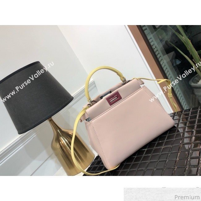 Fendi Lambskin Peekaboo Mini Top Handle Bag Light Pink/Yellow 2019 (QLP-9030619)