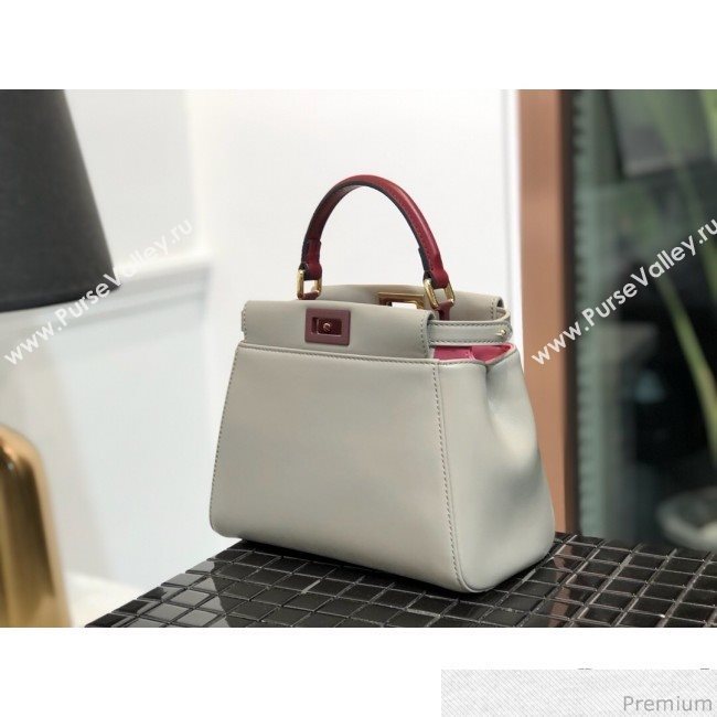 Fendi Lambskin Peekaboo Mini Top Handle Bag Light Grey/Burgundy 2019 (QLP-9030620)