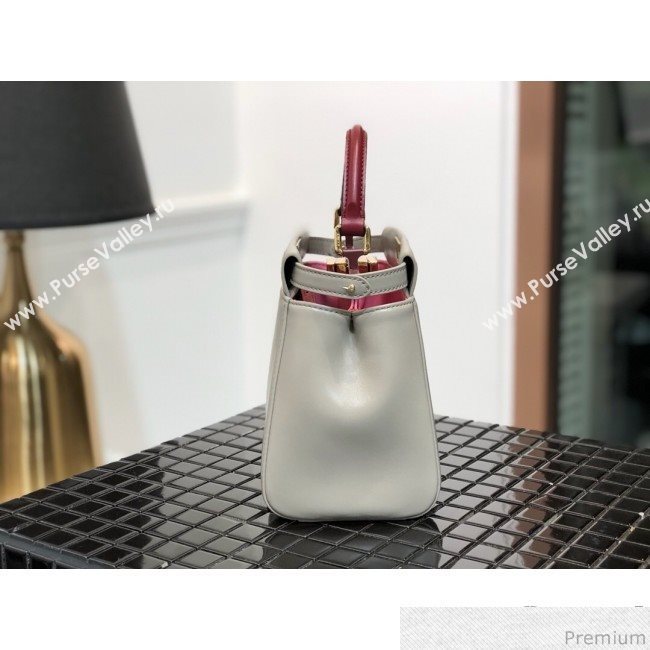 Fendi Lambskin Peekaboo Mini Top Handle Bag Light Grey/Burgundy 2019 (QLP-9030620)