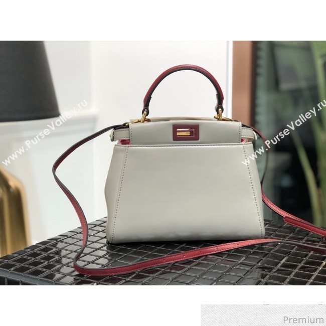 Fendi Lambskin Peekaboo Mini Top Handle Bag Light Grey/Burgundy 2019 (QLP-9030620)