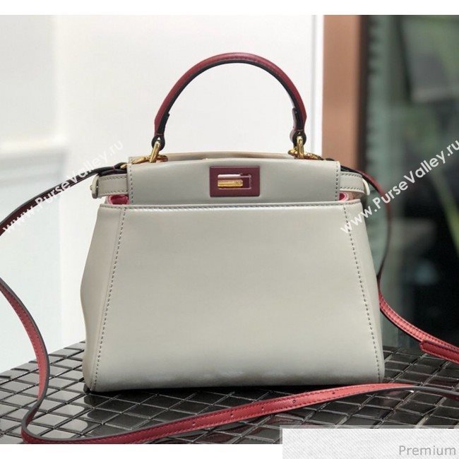 Fendi Lambskin Peekaboo Mini Top Handle Bag Light Grey/Burgundy 2019 (QLP-9030620)