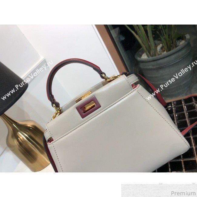 Fendi Lambskin Peekaboo Mini Top Handle Bag Light Grey/Burgundy 2019 (QLP-9030620)