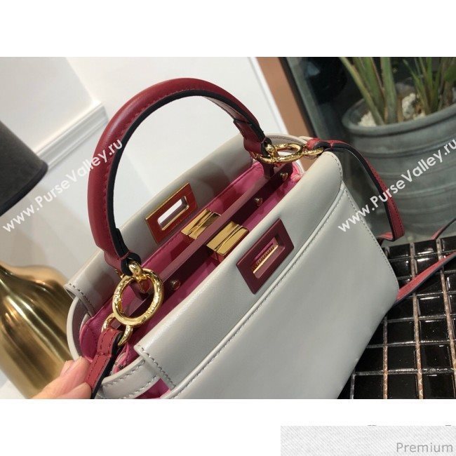 Fendi Lambskin Peekaboo Mini Top Handle Bag Light Grey/Burgundy 2019 (QLP-9030620)