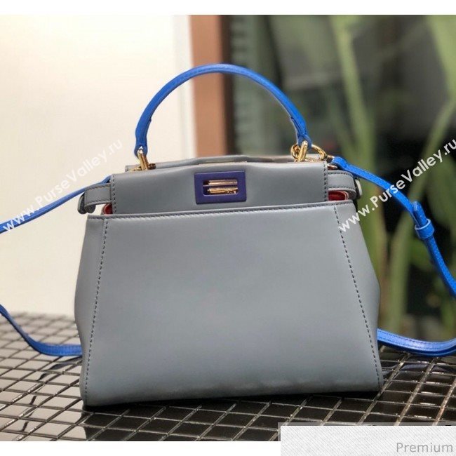 Fendi Lambskin Peekaboo Mini Top Handle Bag Light Grey/Blue 2019 (QLP-9030623)