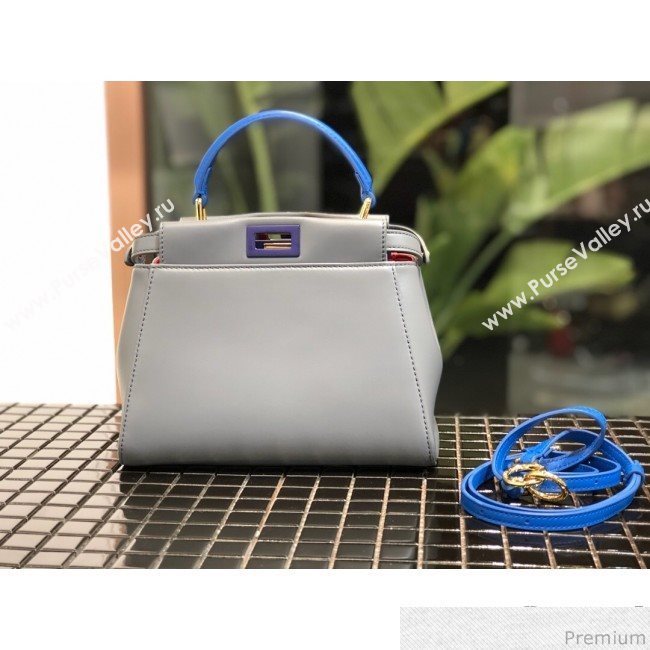 Fendi Lambskin Peekaboo Mini Top Handle Bag Light Grey/Blue 2019 (QLP-9030623)