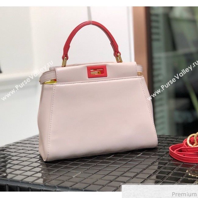 Fendi Lambskin Peekaboo Mini Top Handle Bag Pale Pink/Red 2019 (QLP-9030622)