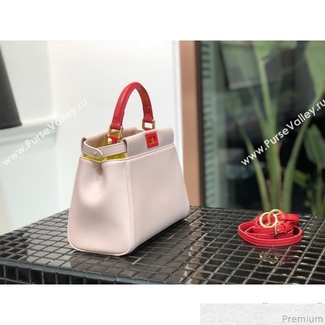 Fendi Lambskin Peekaboo Mini Top Handle Bag Pale Pink/Red 2019 (QLP-9030622)