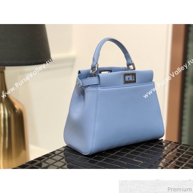 Fendi Lambskin Peekaboo Mini Top Handle Bag Light Blue/Silver 2019 (QLP-9030628)