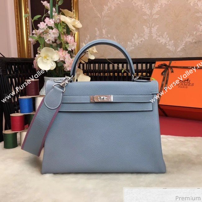 Hermes Kelly 32cm in Original Togo Leather Bag Blue Flax (AMIN-9032750)