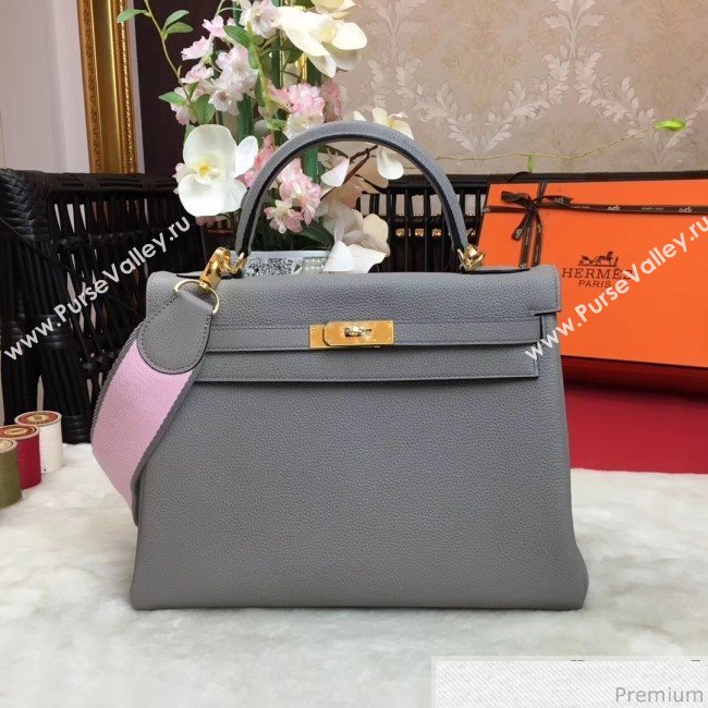 Hermes Kelly 32cm in Original Togo Leather Bag Grey Glacier (AMIN-9032751)