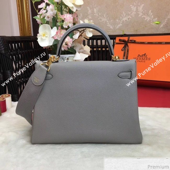 Hermes Kelly 32cm in Original Togo Leather Bag Grey Glacier (AMIN-9032751)