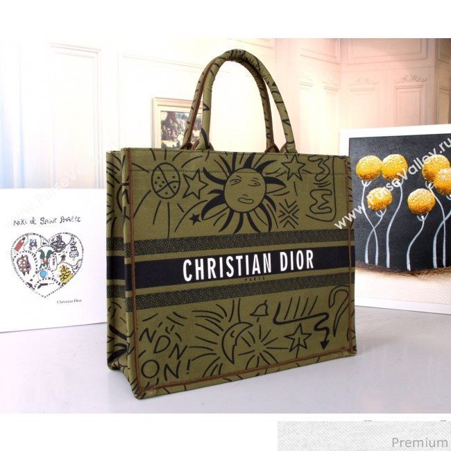 Dior Oblique Canvas Print Book Tote Green 2019 (BFS-9030636)