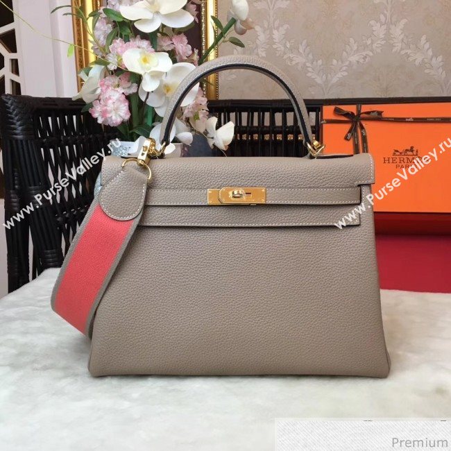 Hermes Kelly 32cm in Original Togo Leather Bag Light Grey (AMIN-9032755)