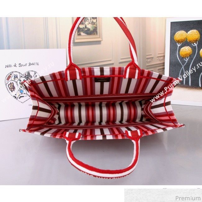 Dior Canvas Stripes Book Tote Red/White/Coffee 2019 (BFS-9030637)