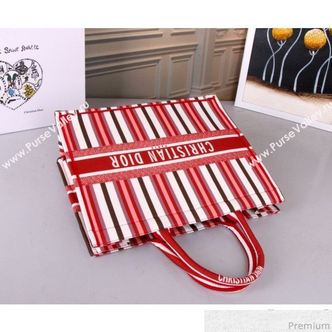 Dior Canvas Stripes Book Tote Red/White/Coffee 2019 (BFS-9030637)