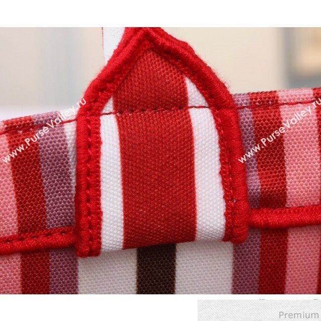 Dior Canvas Stripes Book Tote Red/White/Coffee 2019 (BFS-9030637)