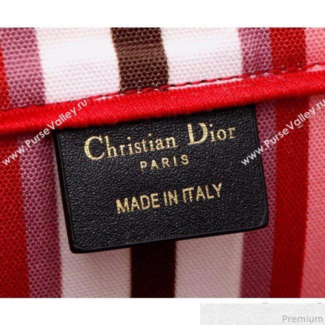 Dior Canvas Stripes Book Tote Red/White/Coffee 2019 (BFS-9030637)