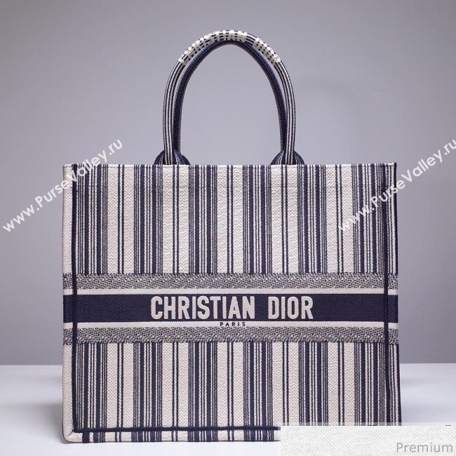 Dior Canvas Stripes Book Tote White/Navy Blue 2019 (BFS-9030638)