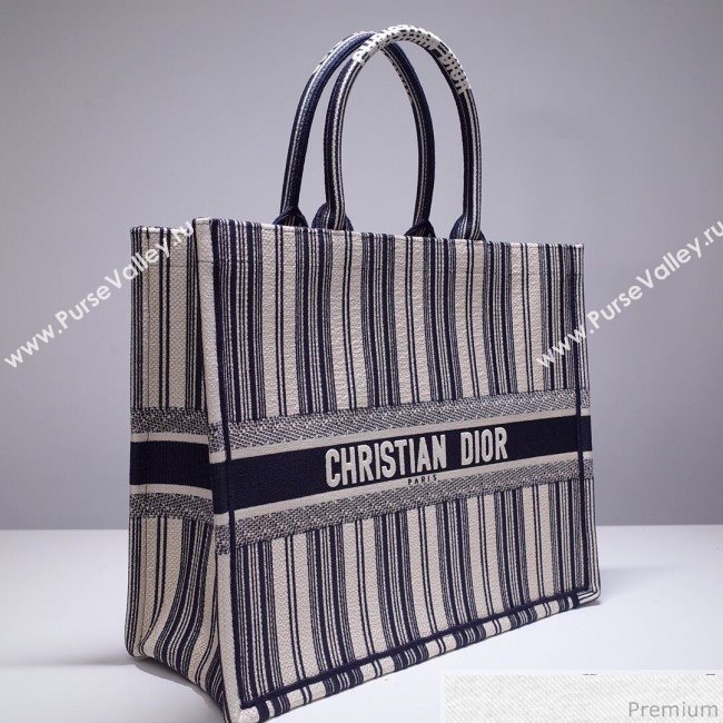 Dior Canvas Stripes Book Tote White/Navy Blue 2019 (BFS-9030638)