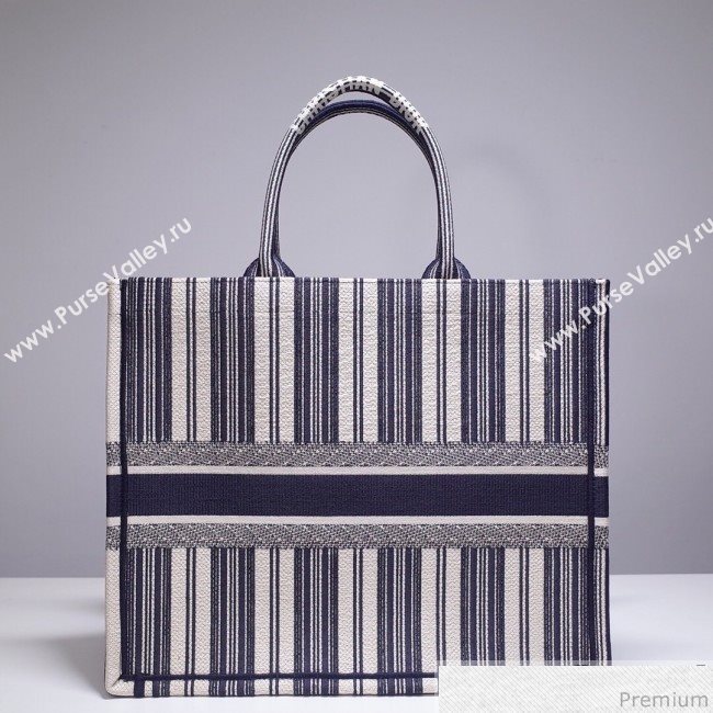 Dior Canvas Stripes Book Tote White/Navy Blue 2019 (BFS-9030638)