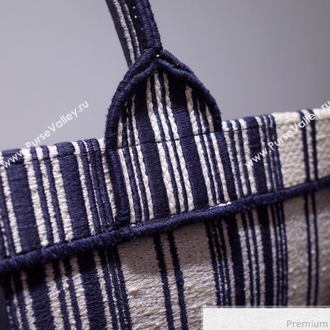 Dior Canvas Stripes Book Tote White/Navy Blue 2019 (BFS-9030638)