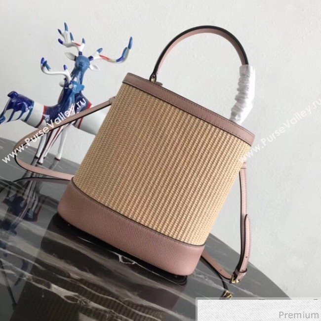 Prada Double Woven Medium Bucket Bag 1BA212 Pink 2019 (PYZ-9030704)