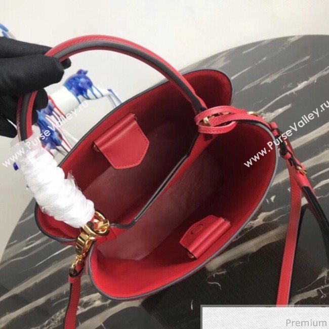 Prada Double Woven Medium Bucket Bag 1BA212 Red 2019 (PYZ-9030703)