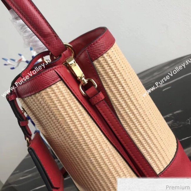 Prada Double Woven Medium Bucket Bag 1BA212 Red 2019 (PYZ-9030703)