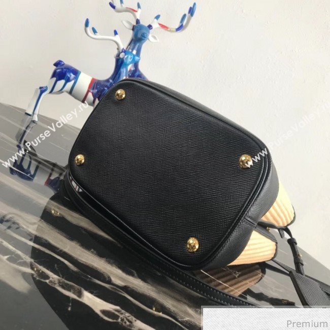 Prada Double Woven Medium Bucket Bag 1BA212 Black 2019 (PYZ-9030701)
