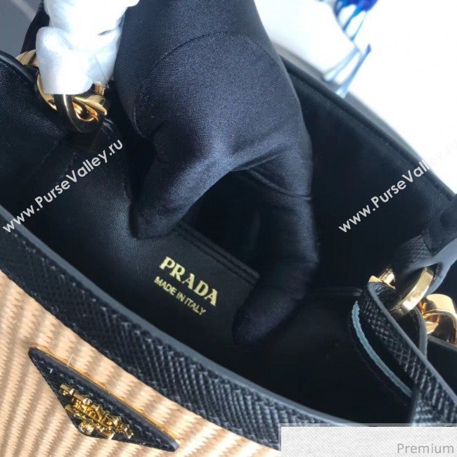 Prada Double Woven Medium Bucket Bag 1BA212 Black 2019 (PYZ-9030701)