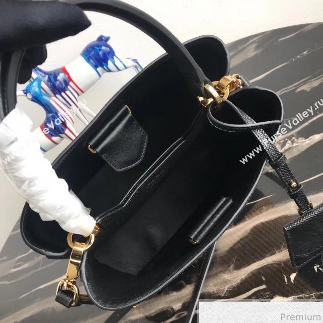 Prada Double Woven Medium Bucket Bag 1BA212 Black 2019 (PYZ-9030701)