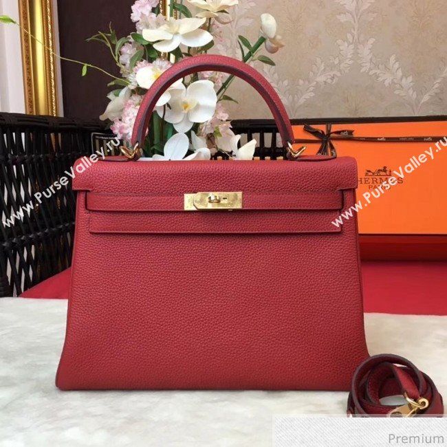 Hermes Kelly 32cm in Original Togo Leather Bag Red (AMIN-9032758)