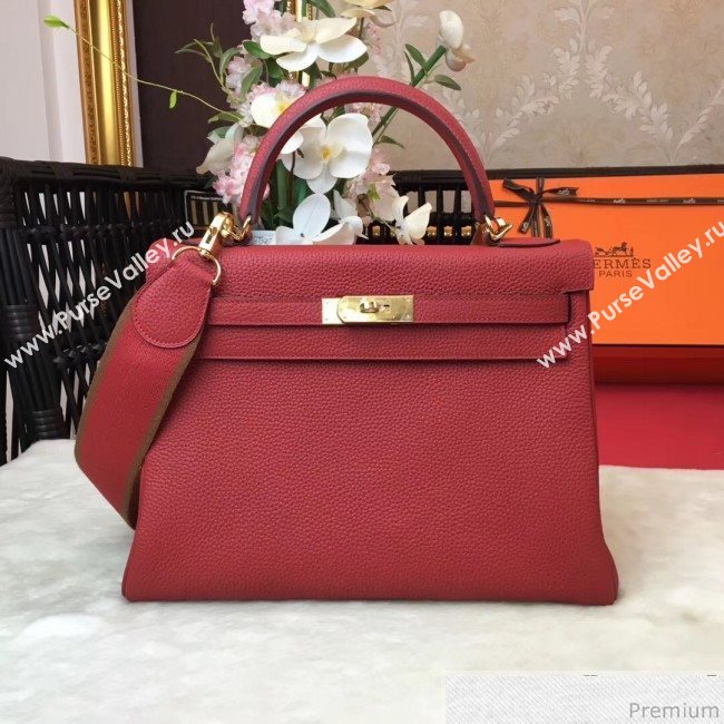 Hermes Kelly 32cm in Original Togo Leather Bag Red (AMIN-9032758)