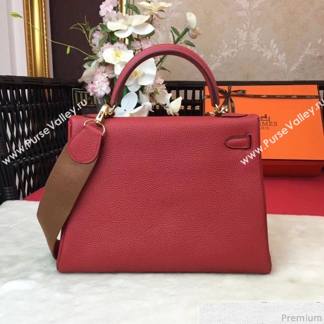 Hermes Kelly 32cm in Original Togo Leather Bag Red (AMIN-9032758)