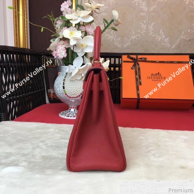 Hermes Kelly 32cm in Original Togo Leather Bag Red (AMIN-9032758)