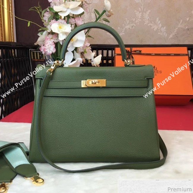 Hermes Kelly 32cm in Original Togo Leather Bag Green (AMIN-9032759)