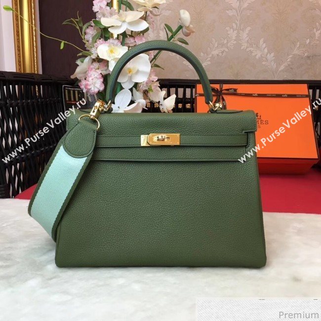 Hermes Kelly 32cm in Original Togo Leather Bag Green (AMIN-9032759)