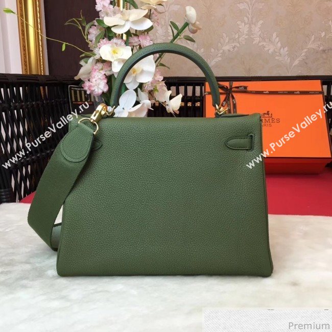 Hermes Kelly 32cm in Original Togo Leather Bag Green (AMIN-9032759)