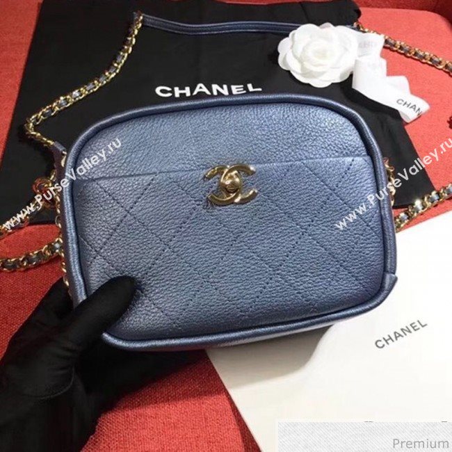 Chanel Metallic Leather Camera Case Shoulder Bag AS0137 Blue 2019 (KN-9041106)