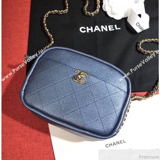 Chanel Metallic Leather Camera Case Shoulder Bag AS0137 Blue 2019 (KN-9041106)