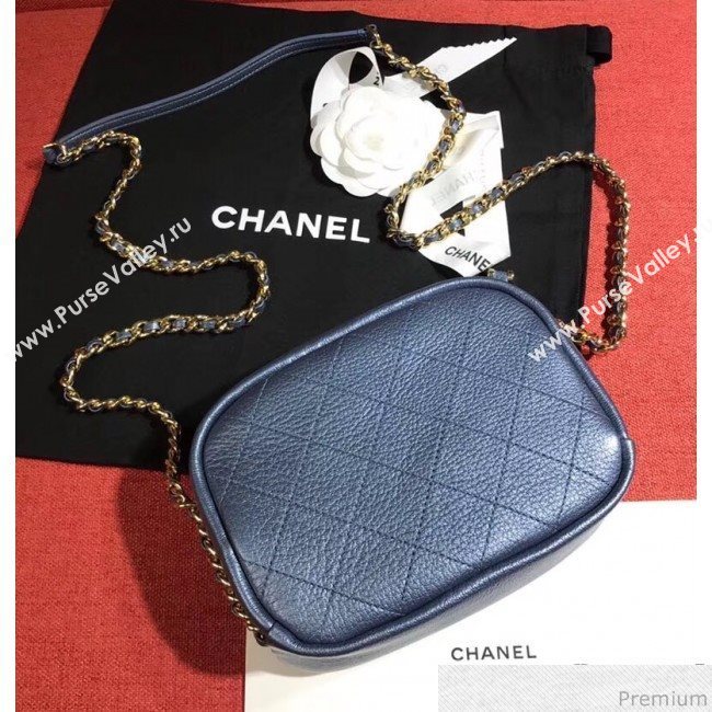 Chanel Metallic Leather Camera Case Shoulder Bag AS0137 Blue 2019 (KN-9041106)