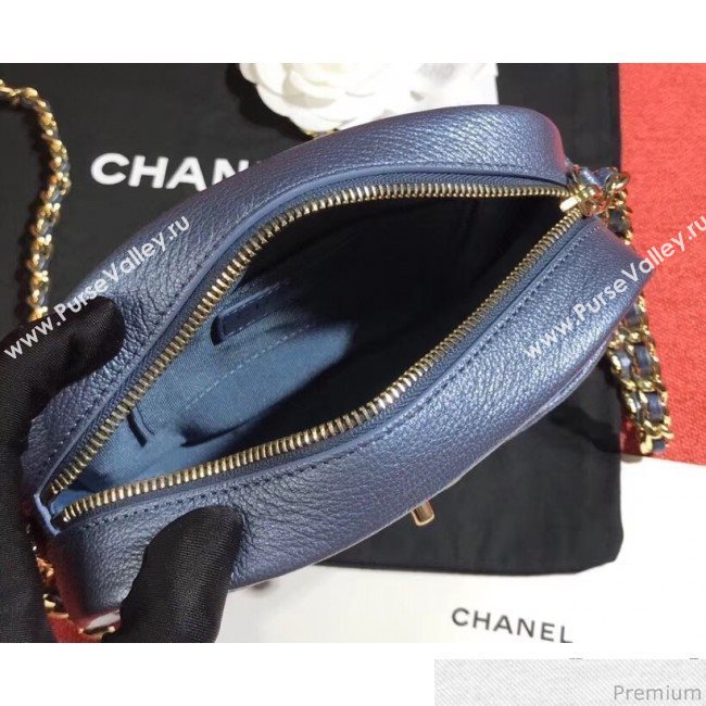 Chanel Metallic Leather Camera Case Shoulder Bag AS0137 Blue 2019 (KN-9041106)