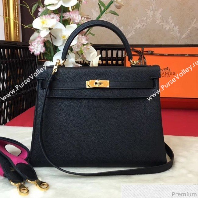 Hermes Kelly 32cm in Original Togo Leather Bag Black (AMIN-9032760)