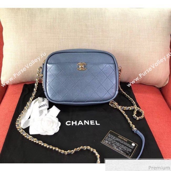 Chanel Medium Metallic Leather Camera Case Shoulder Bag AS0137 Blue 2019 (KN-9041108)