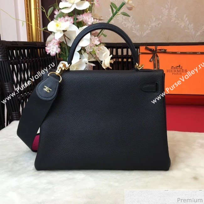 Hermes Kelly 32cm in Original Togo Leather Bag Black (AMIN-9032760)