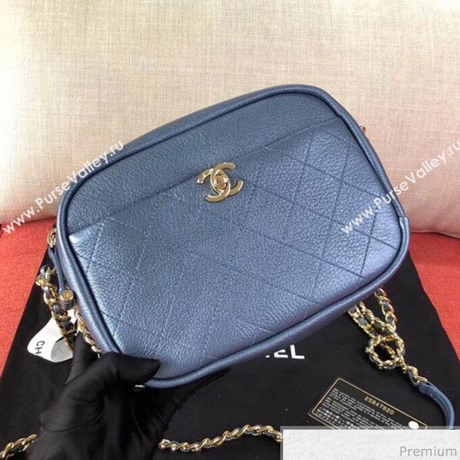 Chanel Medium Metallic Leather Camera Case Shoulder Bag AS0137 Blue 2019 (KN-9041108)